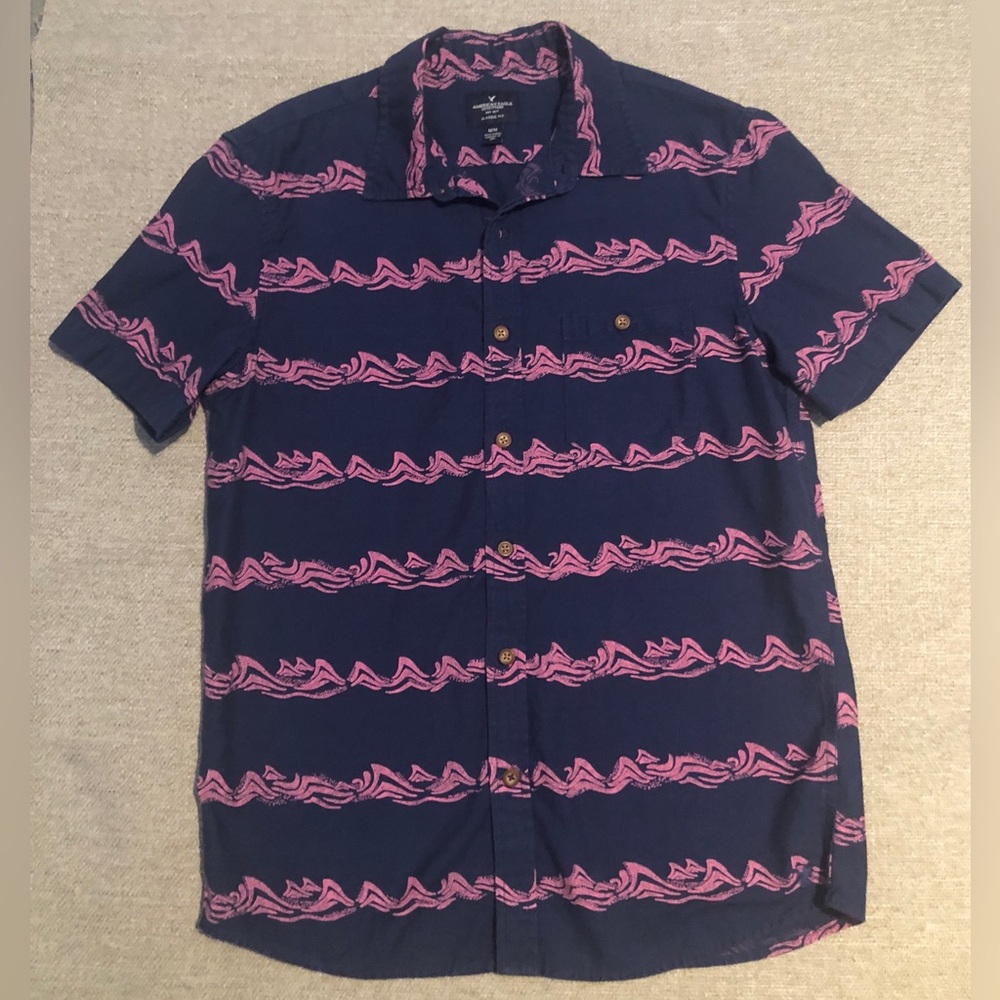 American Eagle SS Casual Button Down Blue Pink M